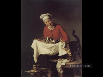 Animal Painting - Un niño con perros y gatitos Joseph Claude Bail